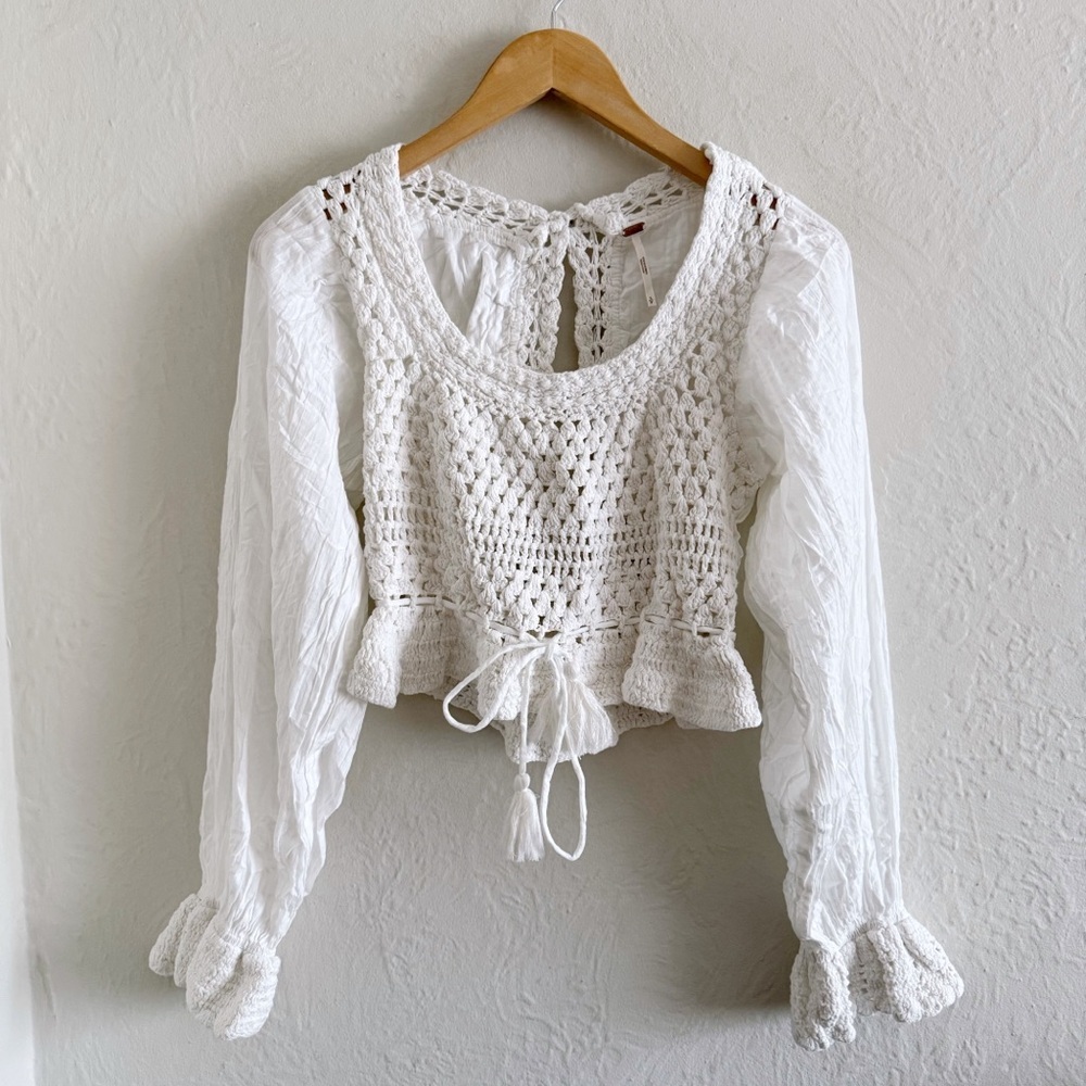 Free People Megan White Crochet Top Size S